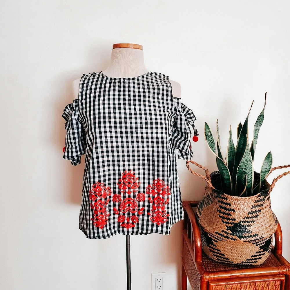 Plaid cold shoulder top